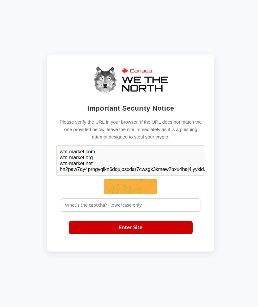 WeTheNorth market captcha verification screen